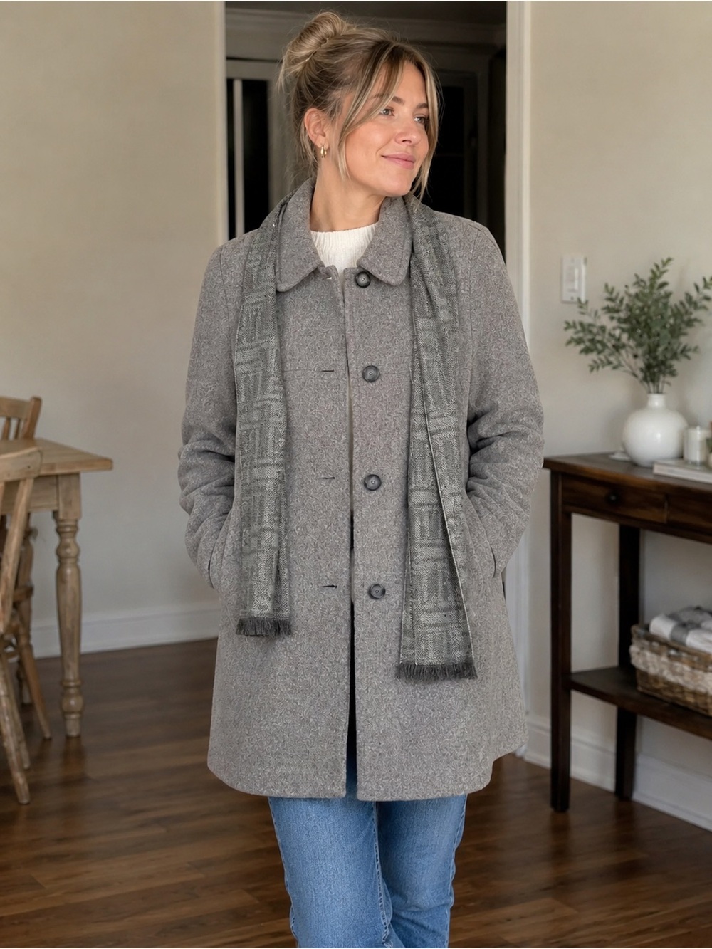 London Fog Women's Gray Button-Front Pea Coat